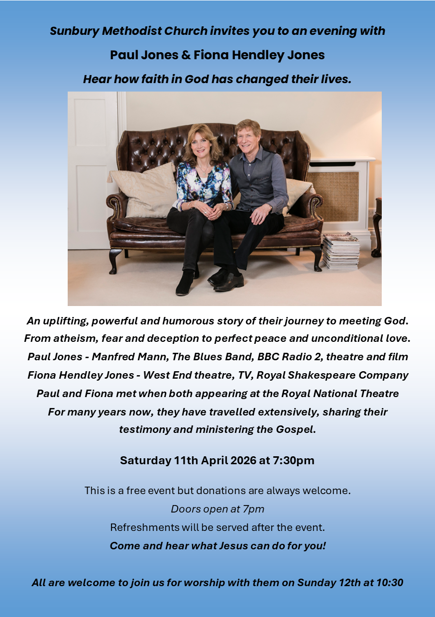 An evening with Paul Jones &amp; Fiona Hendley Jones - hear how faith in God has changed their lives.