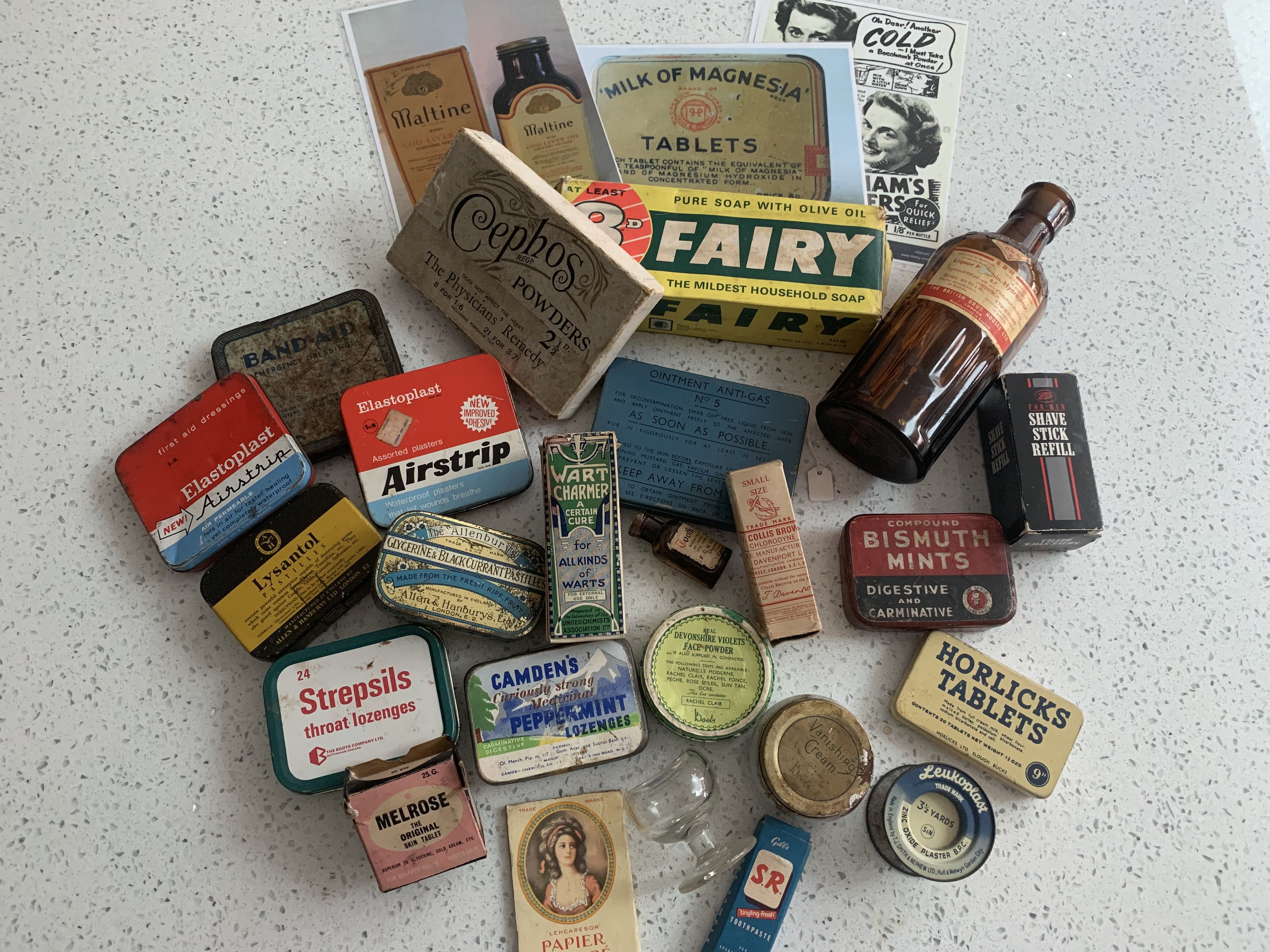 Variety of vintage chemist products
