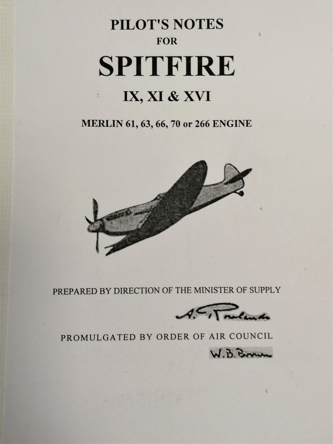 PILOT'S NOTES FOR SPITFIRE
