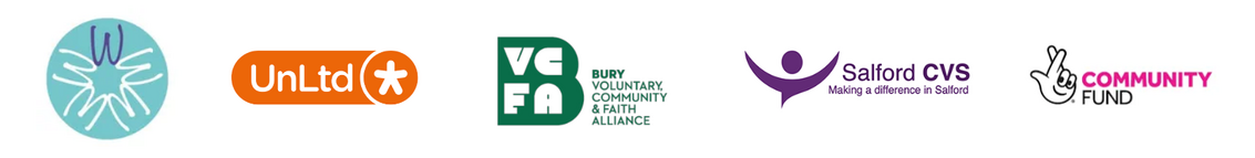 Our funders and partners: Wellbeing of Women, UnLtd, Bury VCFA, Salford CVS, The National Lottery Community Fund