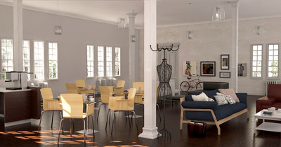 A computer-generated visualisation of TOPO community cafe by Alex Dean