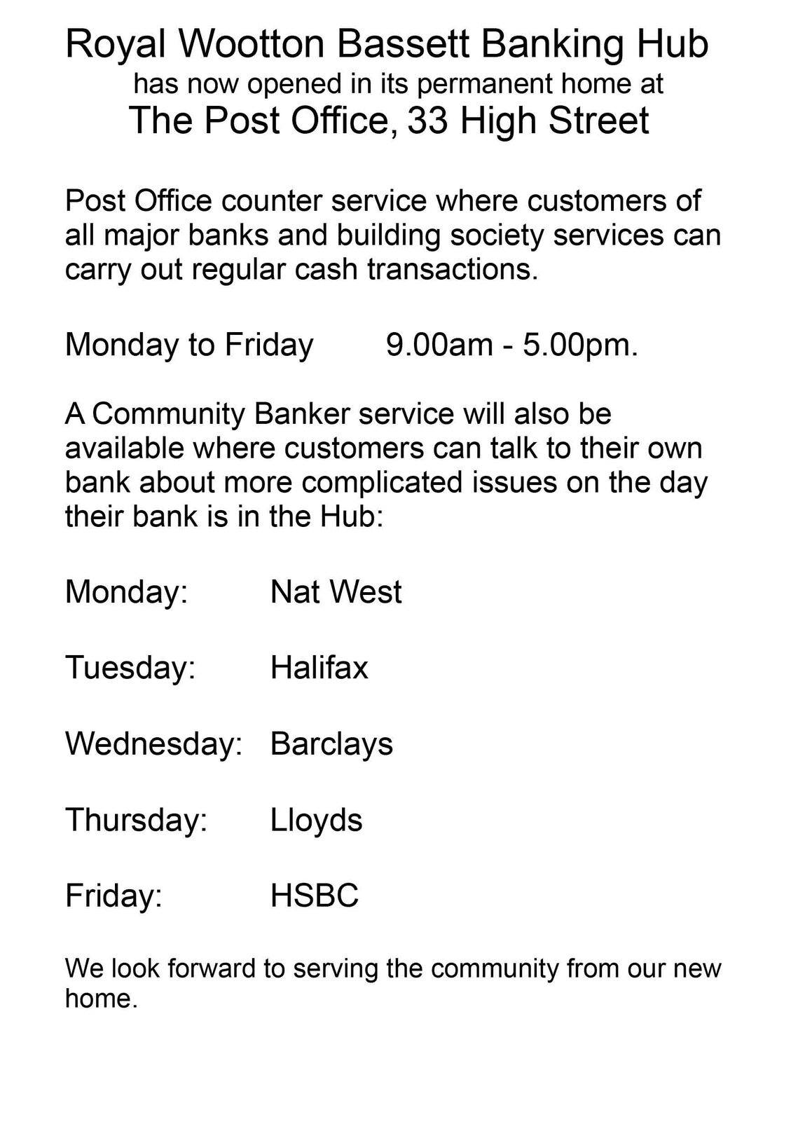 Banking Hub Royal Wootton Bassett
