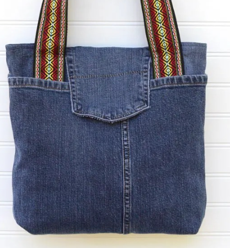 image of a denim boomerang bag
