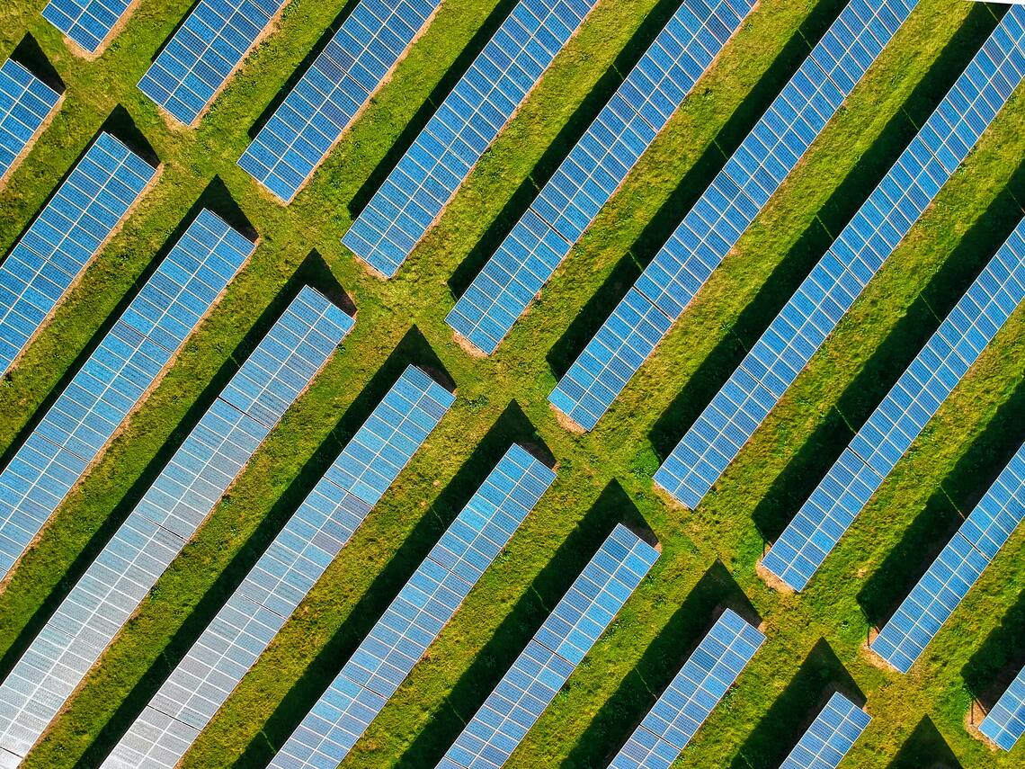 aerial view of solar panels