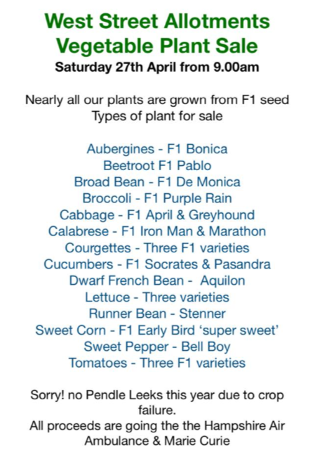 West Street Allotment veg list