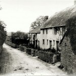 West Wembury cottages in 1909. Like the Knighton Hill cottages, these were the rented homes of agricultural workers and their families. The left-hand pair are quite recognisable today, although they have had alterations such as changes to door positions and windows.  The right-hand pair have changed dramatically, having been rebuilt in 1910 in the Edwardian style. The changes included a raised roofline and the loss of the thatched roofs; alterations to the arrangement and style of the windows and doors; and the addition of chimneys on the gable ends.  Reflecting the rebuild&rsquo;s timing, the left-hand one of the pair is named &ldquo;Coronation Cottage&rdquo; in honour of King George V whose Coronation took place that year. Meanwhile the lane, constrained by the cottages on the right and the wall on the left, is exactly the same width as today. 