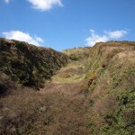 An impressive dry defensive ditch which rises up the cliff from Fort Bovisand towards Staddon Heights. Any enemy soldiers entering the ditch would have been exposed to fire from the loopholes in the wall at the top. 