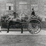 Mrs Bessie Frances Cory, in the two wheeled dog cart, with Mr John Bryant, the liveried groom, outside the east front of Langdon Court. c. 1881 Mrs Bessie Frances Cory, in the two wheeled dog cart, with Mr John Bryant, the liveried groom, outside the east front of Langdon Court. c. 1881