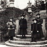 L to R: Alice Phillips (step daughter of Archdeacon Wilkinson of Totnes); Bessie Florence Cory; Edith Frances Wright Cory ('Diney'), and Edith Morton, the governess. They are standing in the Elizabethan garden, at the foot of the steps leading to the terrace. 1894 L to R: Alice Phillips (step daughter of Archdeacon Wilkinson of Totnes); Bessie Florence Cory; Edith Frances Wright Cory ('Diney'), and Edith Morton, the governess. They are standing in the Elizabethan garden, at the foot of the steps leading to the terrace. 1894