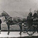Richard Cory and his second wife, Bessie Cory, with the four-wheeled dog cart and horse. The groom, in livery and great coat, is John Bryant. 1880s Richard Cory and his second wife, Bessie Cory, with the four-wheeled dog cart and horse. The groom, in livery and great coat, is John Bryant. 1880s